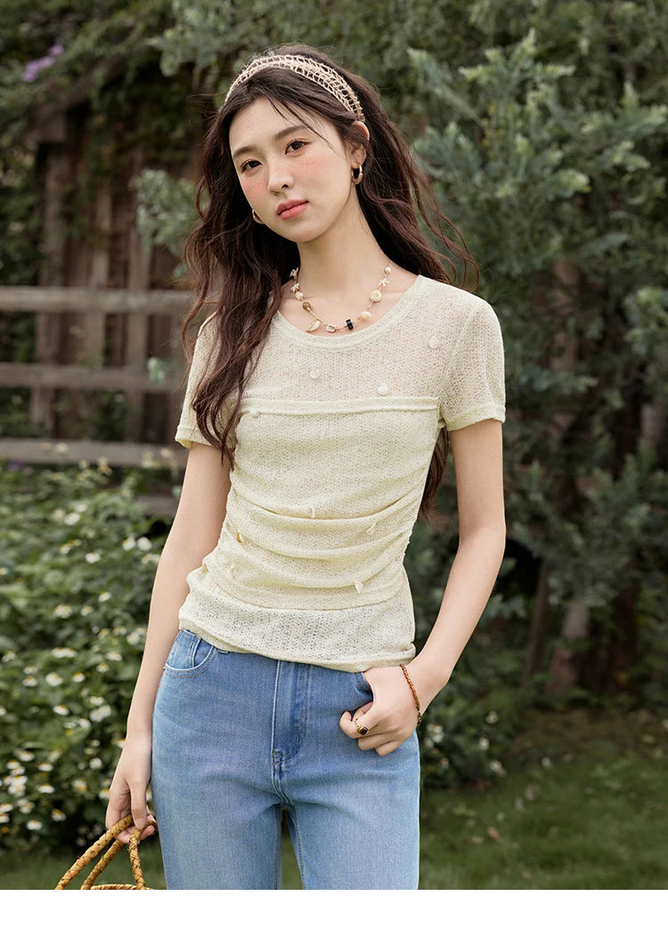 Mishow Solid Knit Fold Detail Office Tee MXE32Z1232