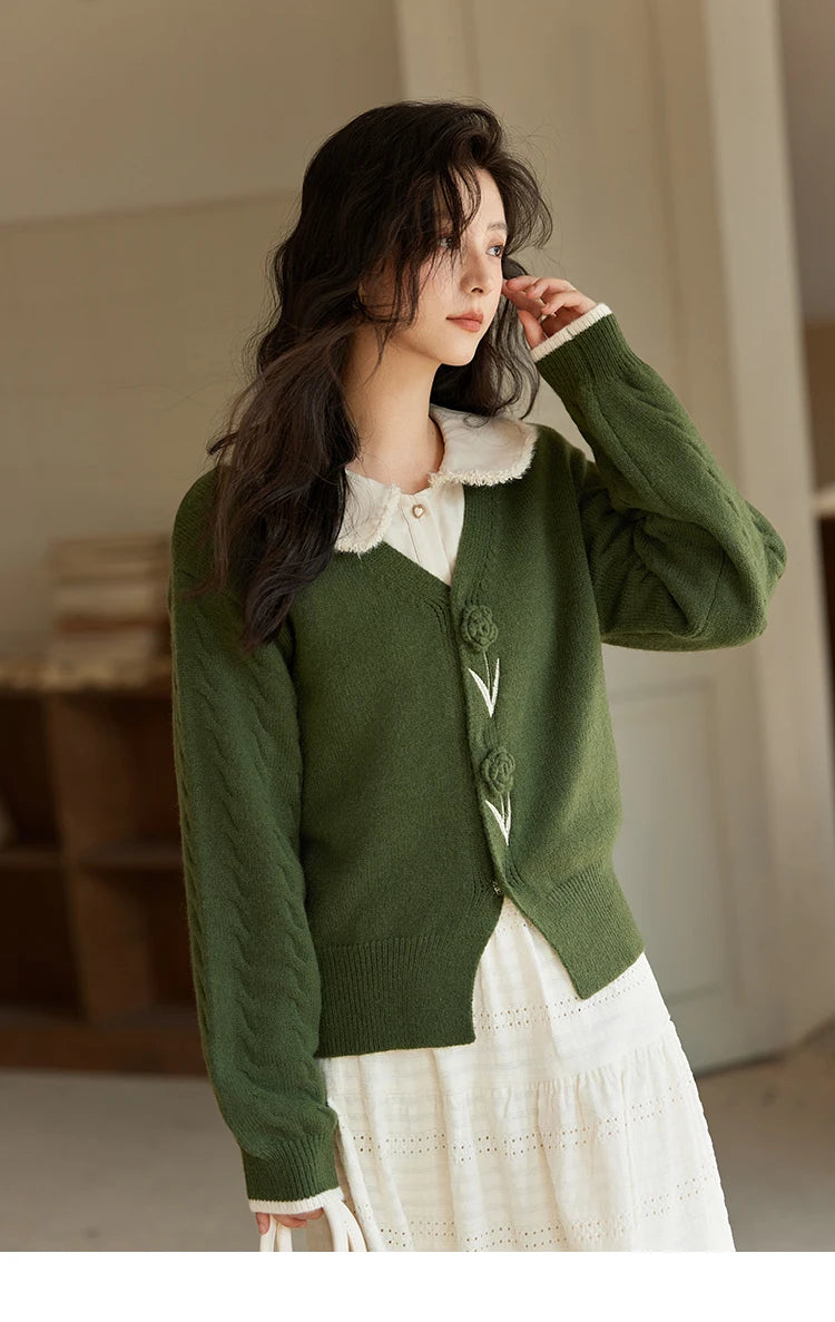 Mishow Three-Dimensional Flowers V-Neck Cardigan MXD36Z0894