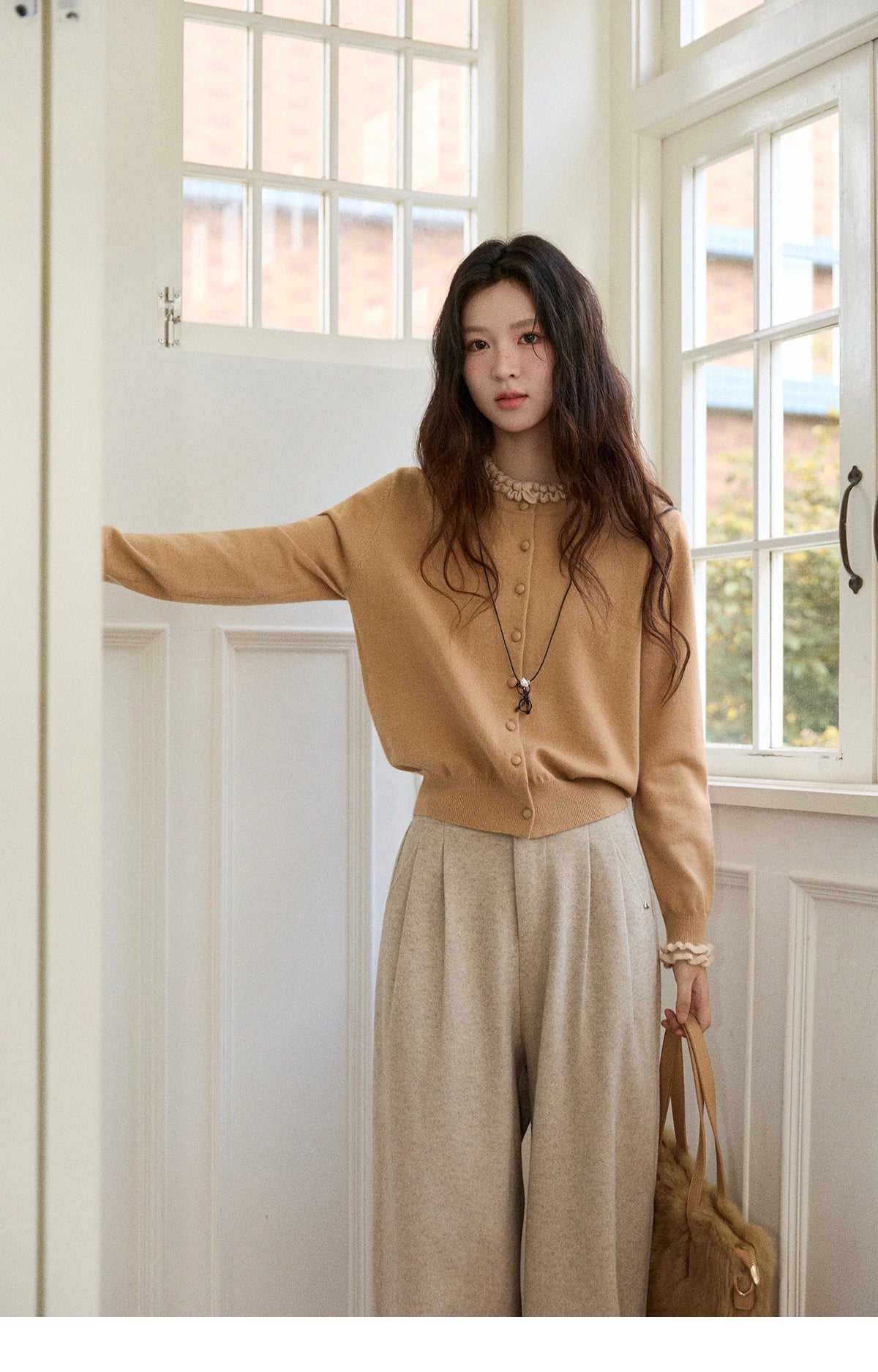 Mishow Retro Ruffle O-Neck Knit Cardigan MXE91Z2749