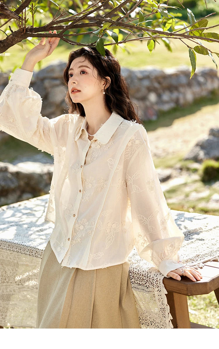 MISHOW 100% Cotton Embroidered Jacquard Shirt Lapel MXE12C0391
