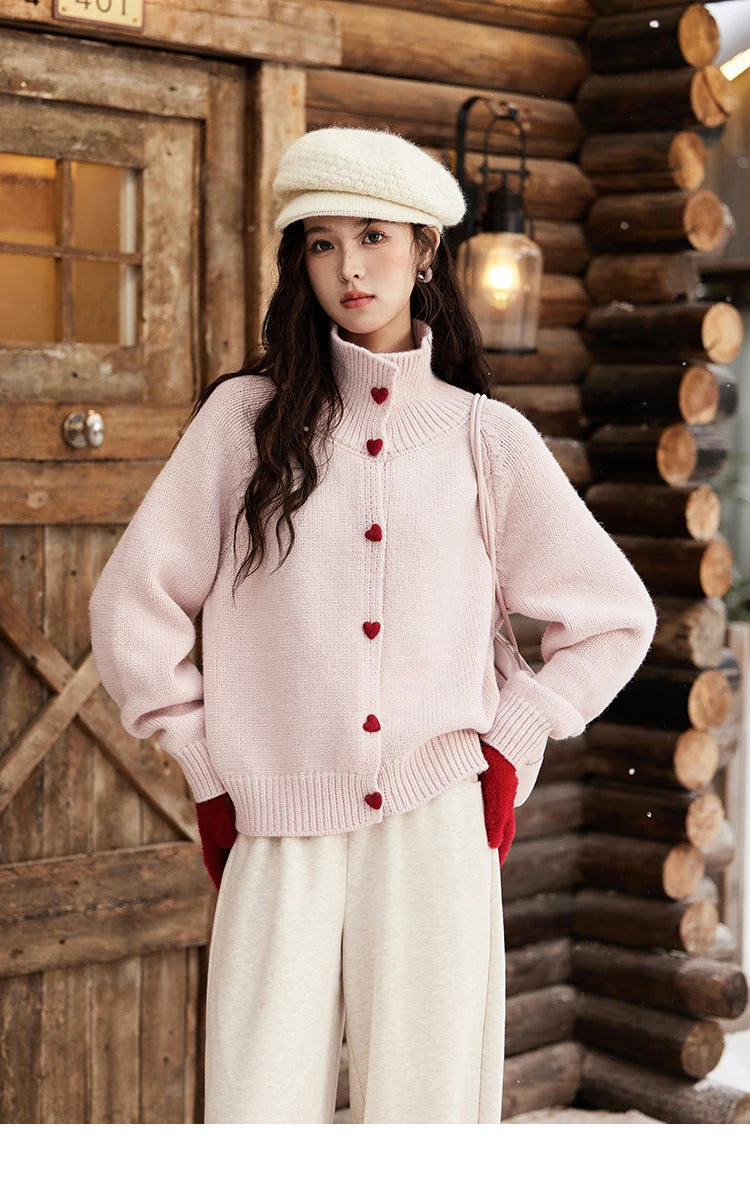 Mishow Love Heart Button Color Clash Cardigan MXD58Z1127