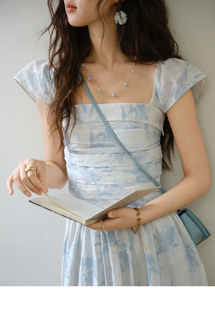 Mishow Square Neck Flying Sleeve Print Dress MXE35L2274