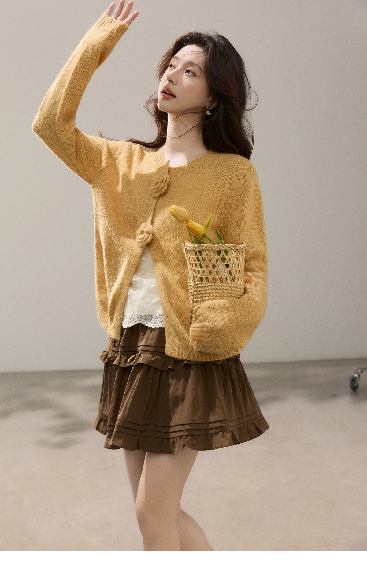 Mishow Flower Decor Mohair Fork Knit Cardigan MXF15Z3051