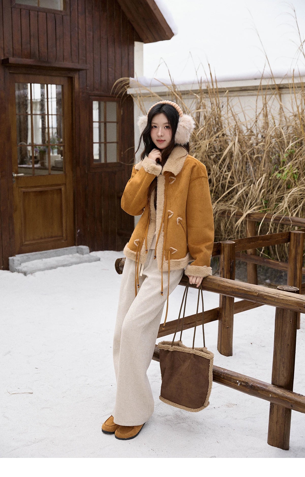 Mishow Suede Imitation Mink Fur Lace-Up Coat MXE90W0921