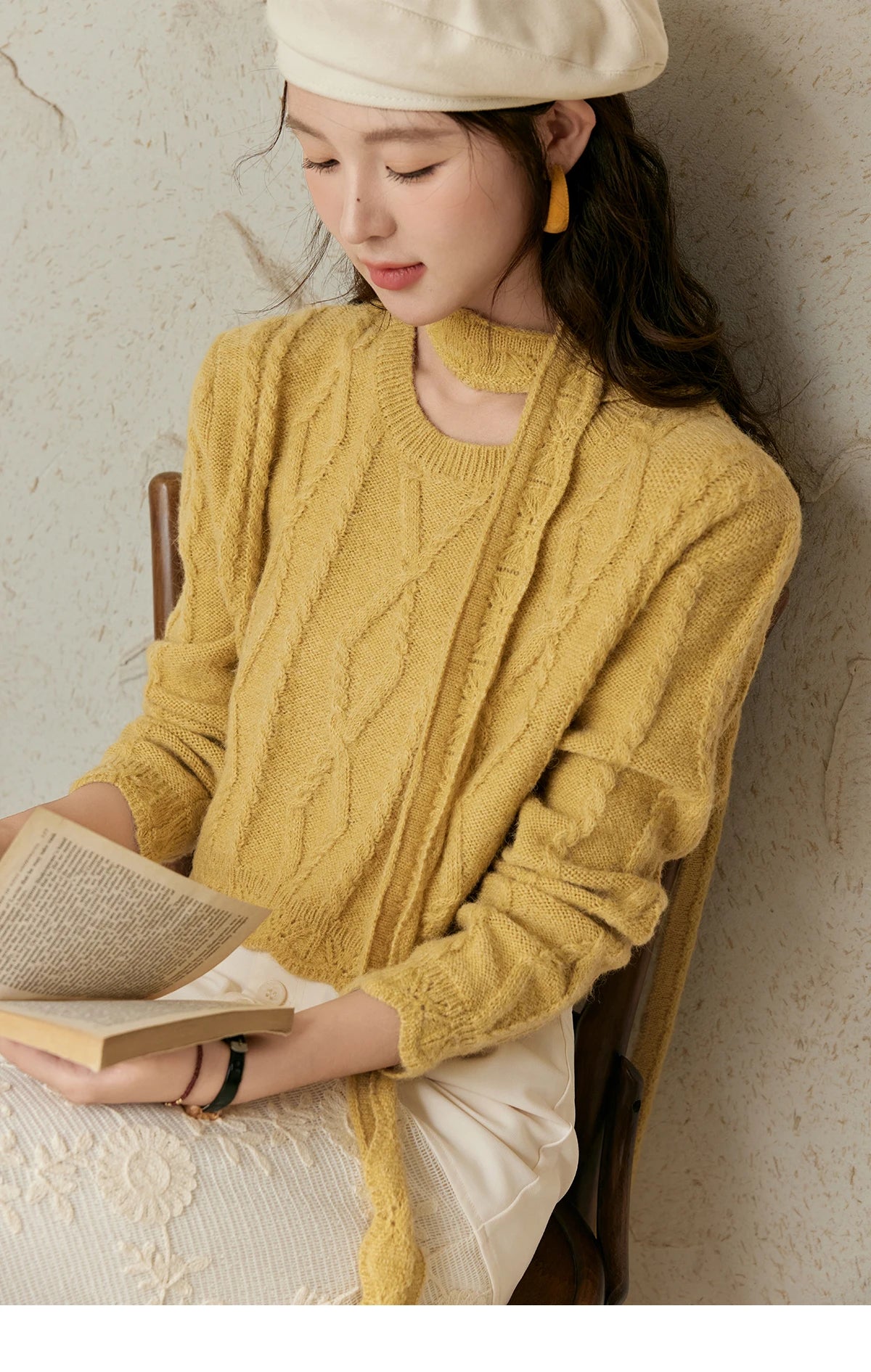 MISHOW Romantic Lace Wave Knit Sweater with Belt MPD42Z0736