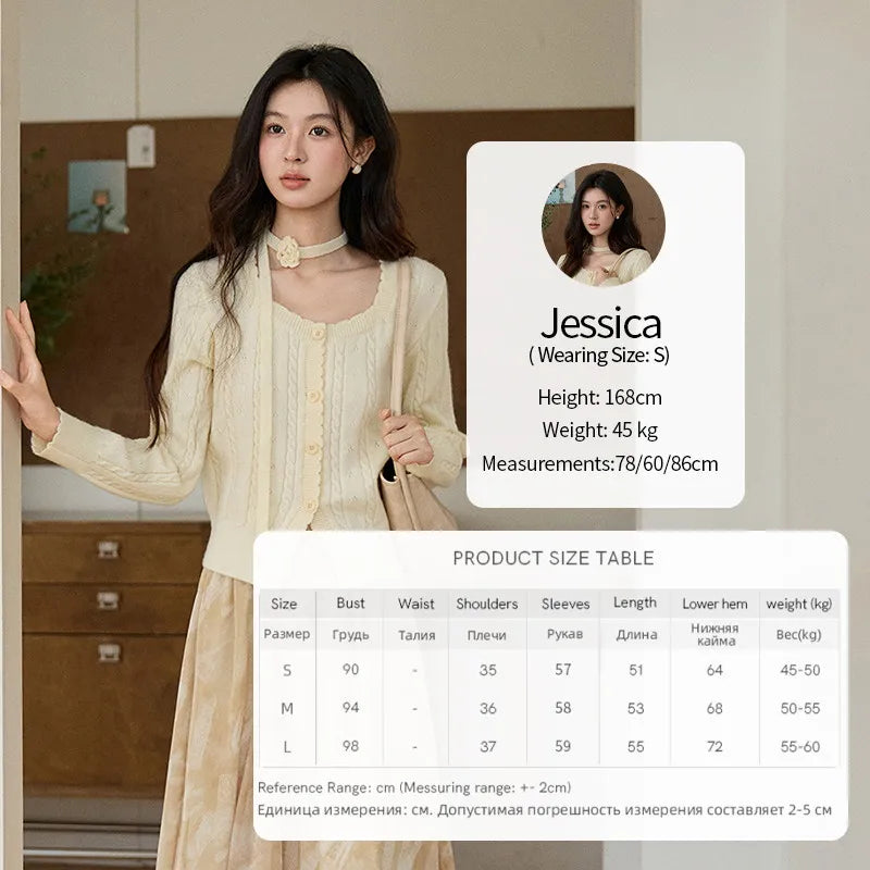 Mishow Beige Cable Knit Square Neck Cardigan MXF11Z2903