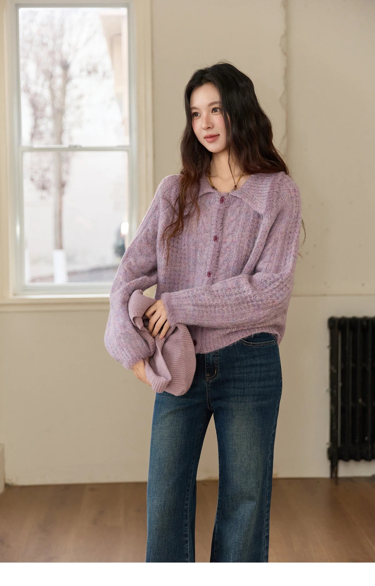 Mishow Purple Turn-Down Collar Imitation Mink Cardigan MXE88Z2616