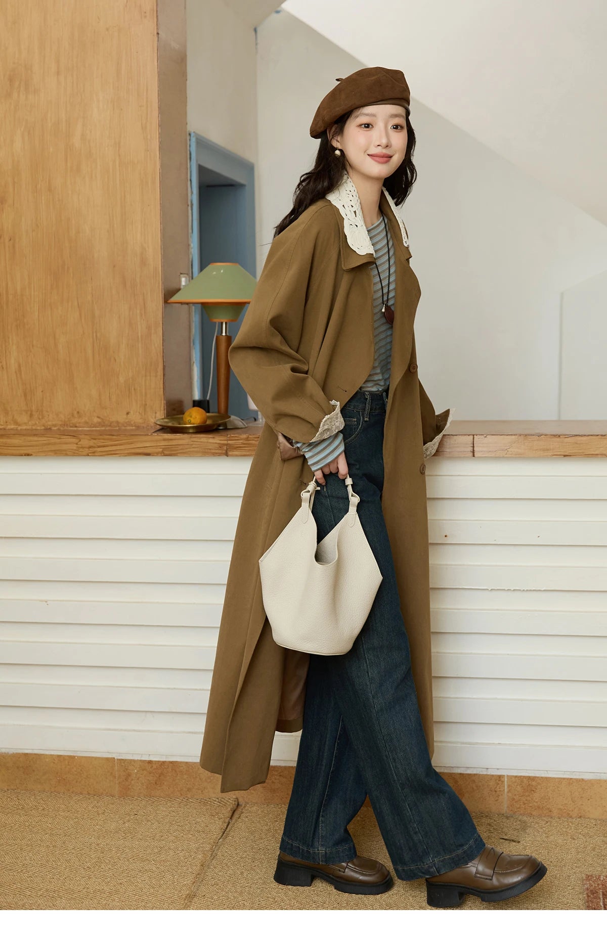 Mishow Light Khaki Lace Long Trench Coat MXE45W0830