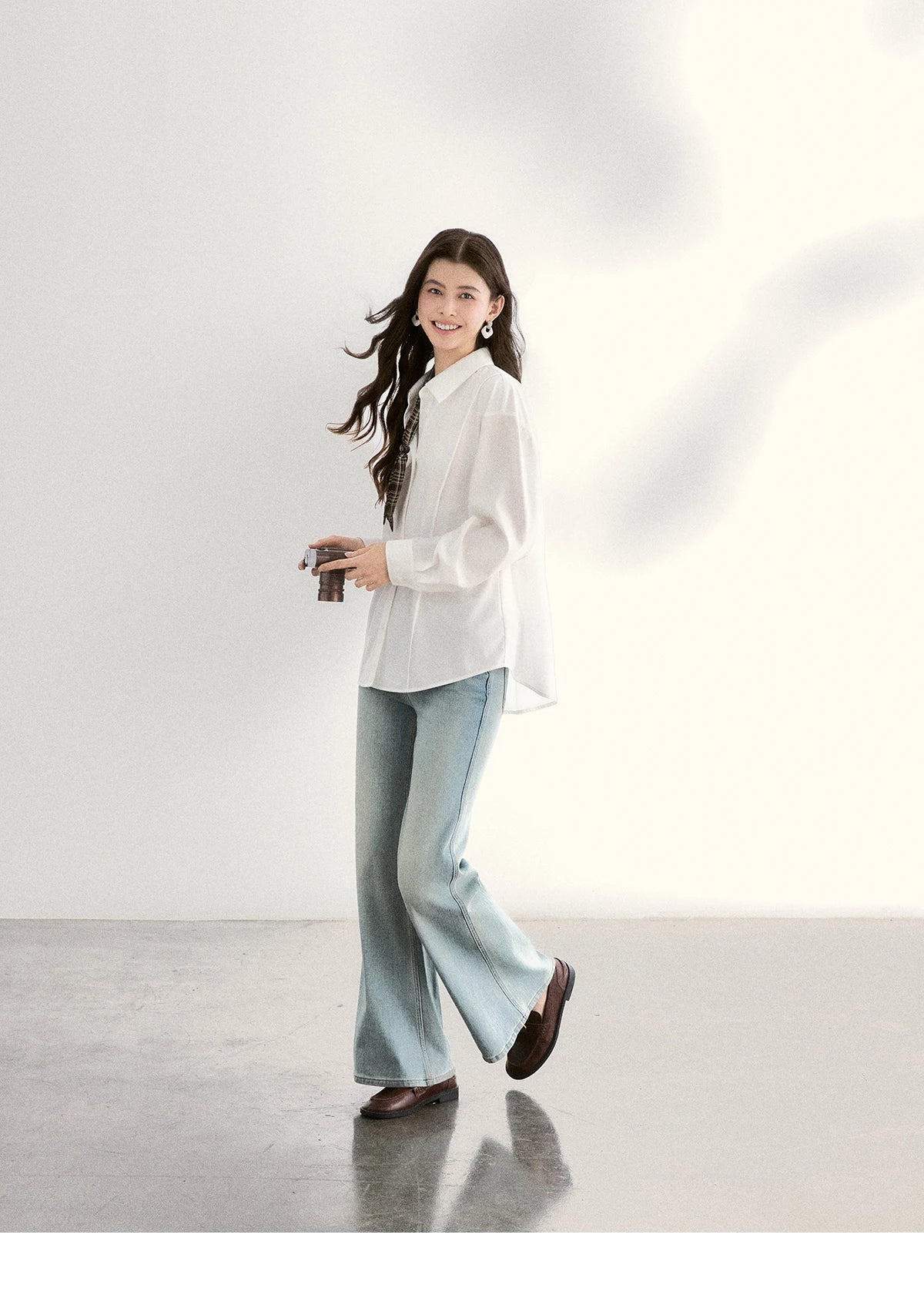 MISHOW Casual Loose Shirt with Plaid Scarf Lapel Top MXF108C0815