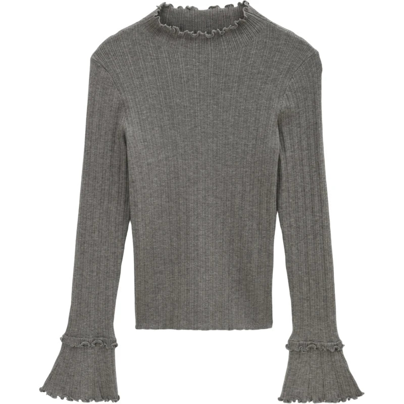 Mishow Turtleneck Wood Ear Trumpet Sleeve Top MXE51Z2552