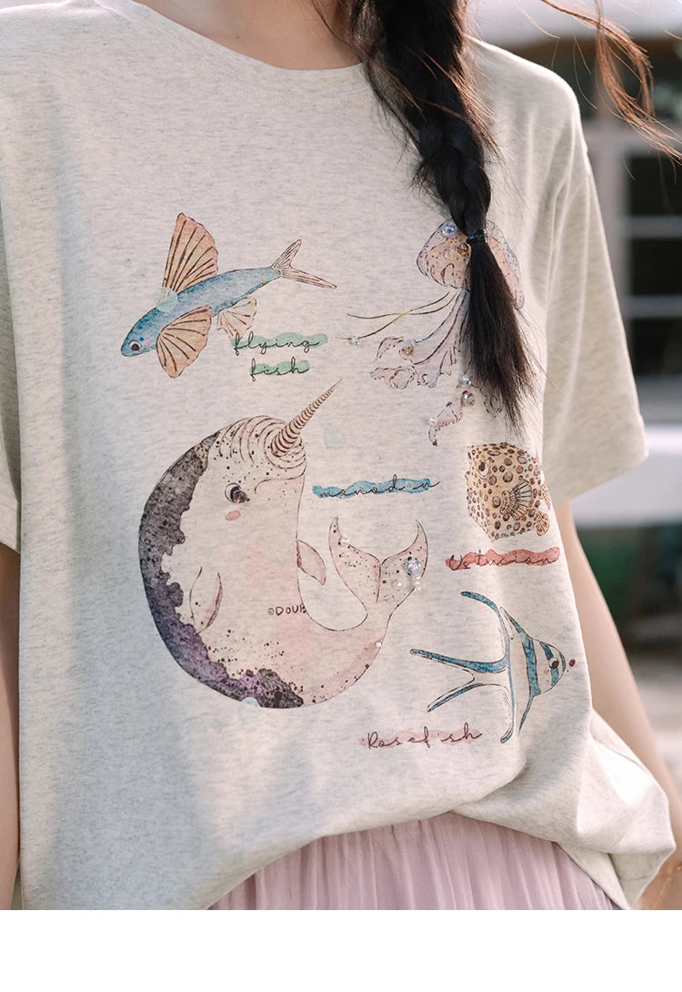 Mishow Cartoon Print Loose Cotton Tee MXE36T0575