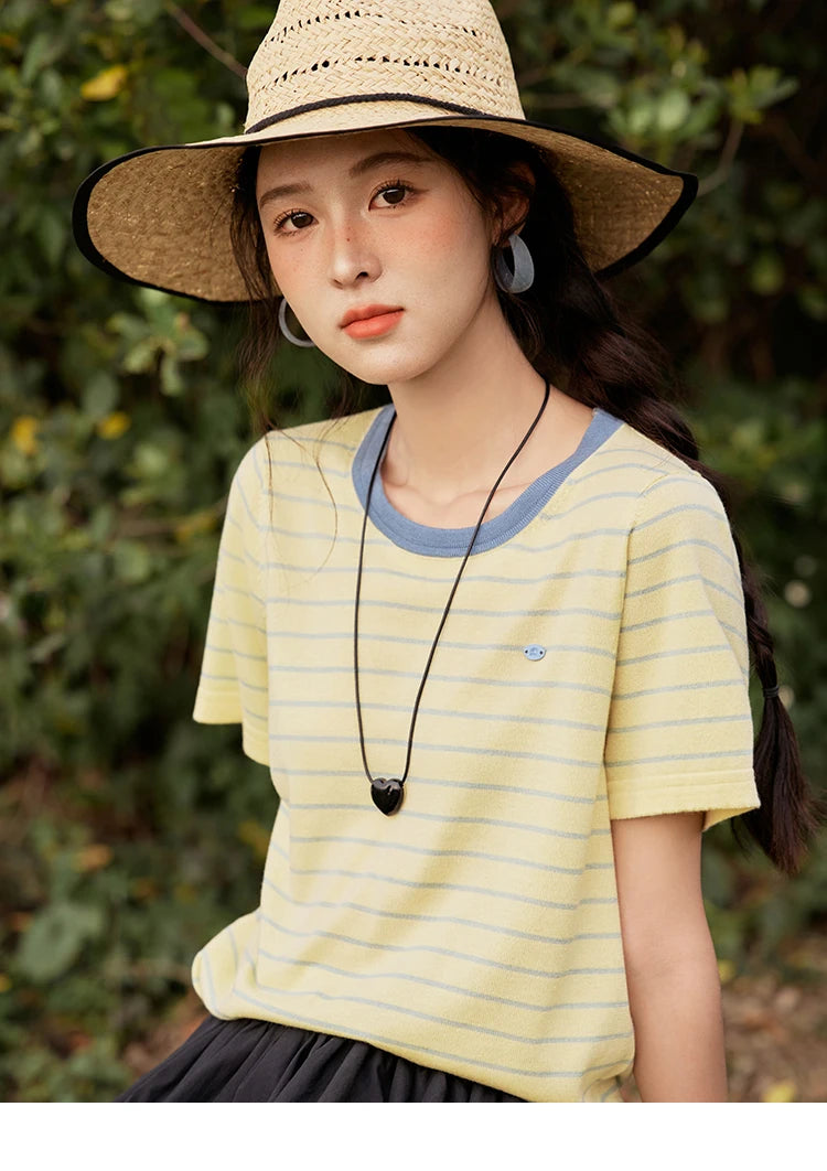 Mishow Striped Contrast Round Neck Tee MXE35Z1270