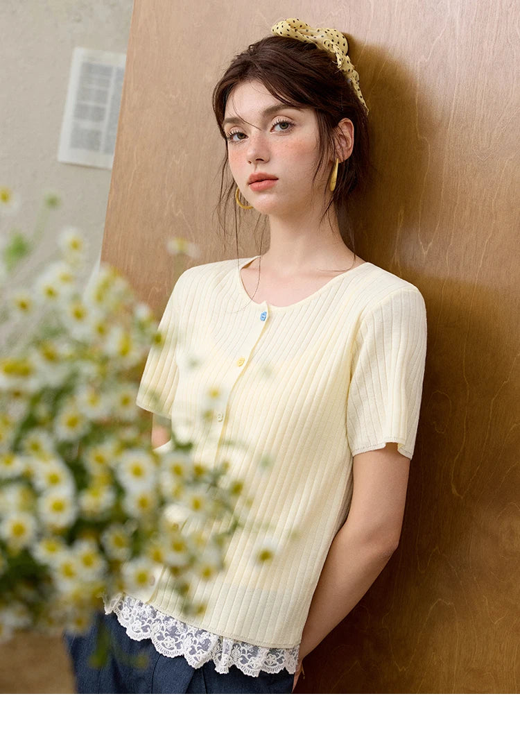 Mishow Short Sleeve Round Neck Summer Cardigan MXE34Z1268