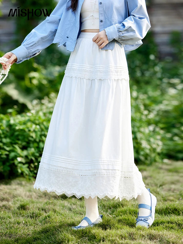 MISHOW French Hollow Lace Skirt 100% Cotton A-Line MXE12B0643