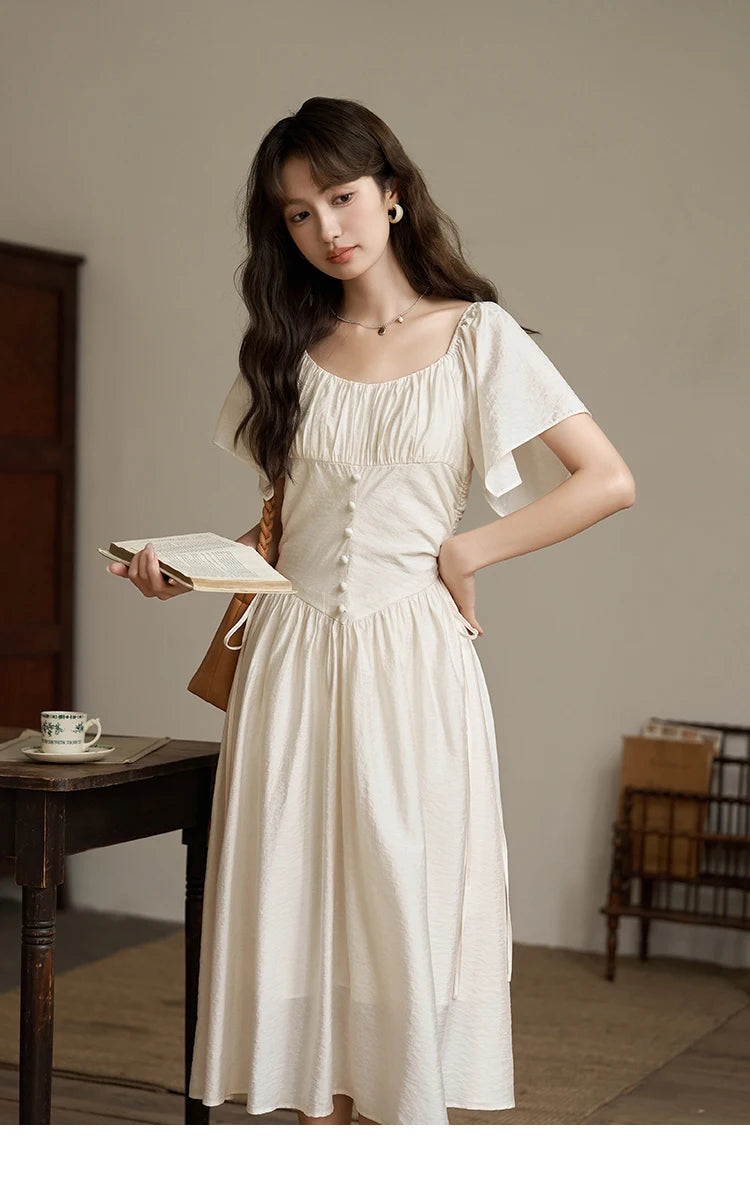 Mishow French Square Collar Butterfly Sleeve Dress MXC38L1407