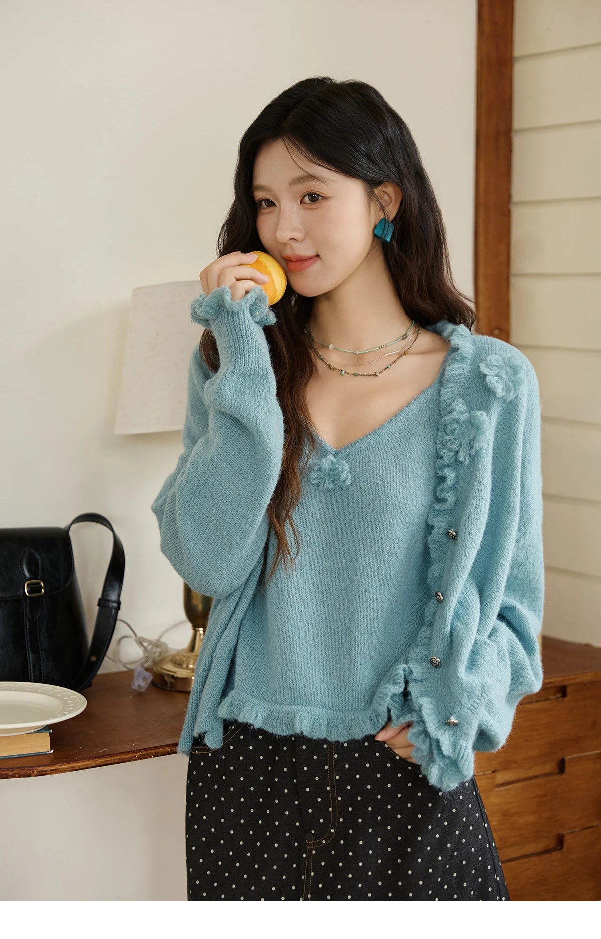 Mishow Blue Lotus Leaf Edge Cardigan & Camisole Set MXE45T1377