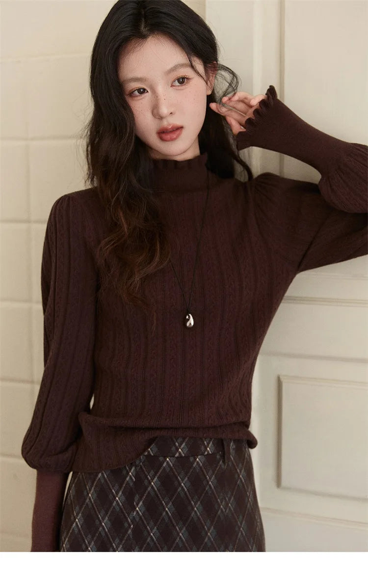 Mishow Half Turtleneck Ruffle Lantern Sleeve Top MXE93Z2810