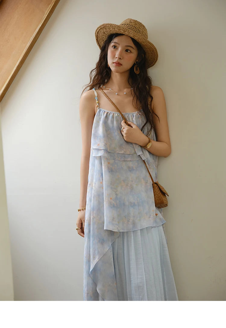 Mishow Print Strap Multi Layer Ruffle Dress MXE35L2233