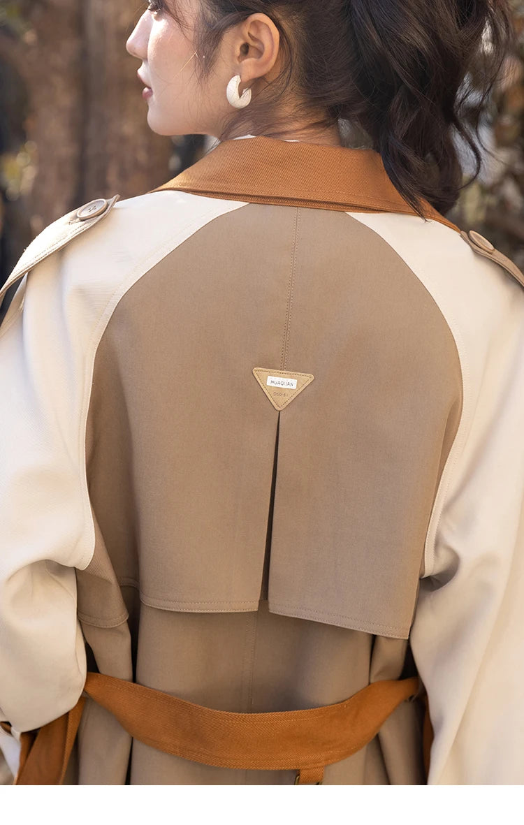 Mishow Khaki Contrast Color Spliced Trench Coat MXB31W0367