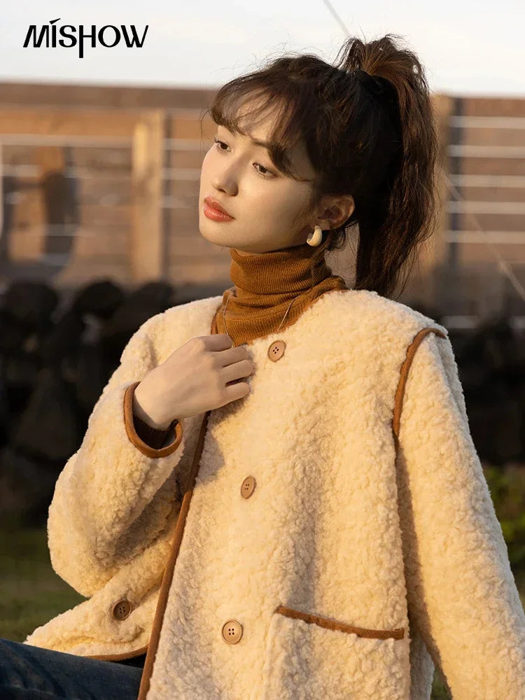 MISHOW Lamb Wool Coat Double Breasted French Lambswool MXB45W0850