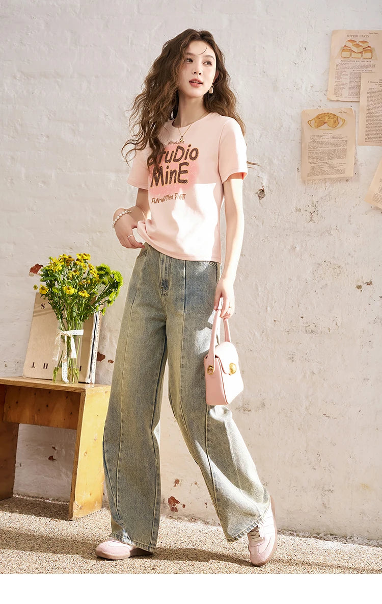 Mishow Letter Print Crew Neck Tee MXD13T0164