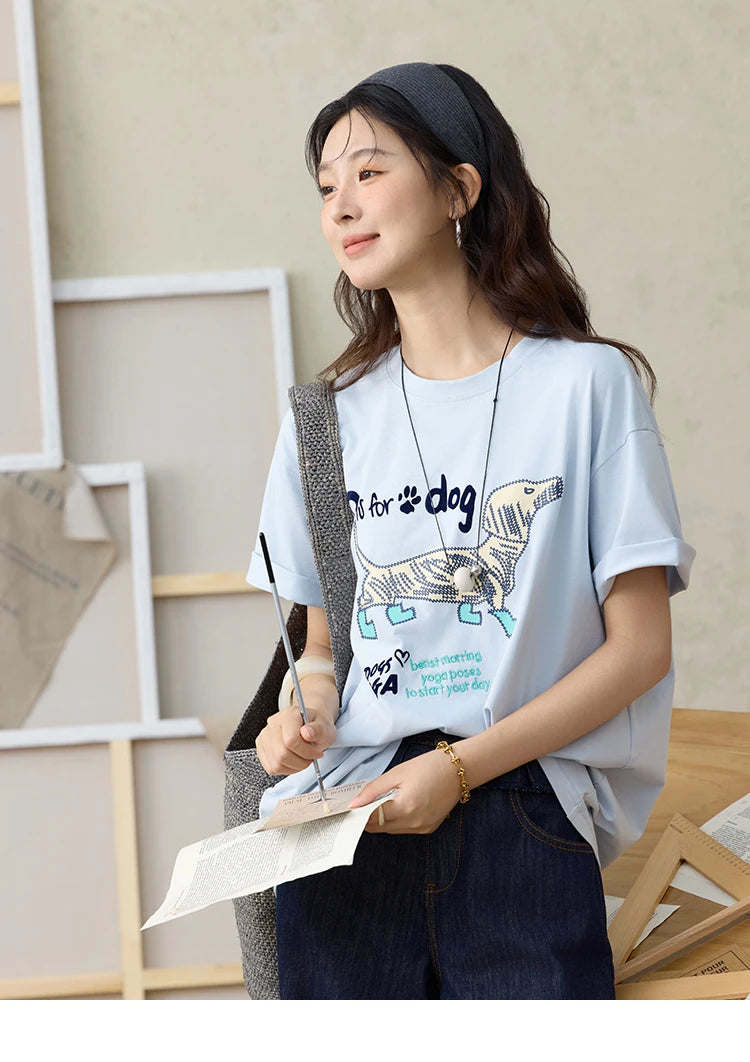 Mishow Flocked Puppy Print Loose Tee MXE33T0542