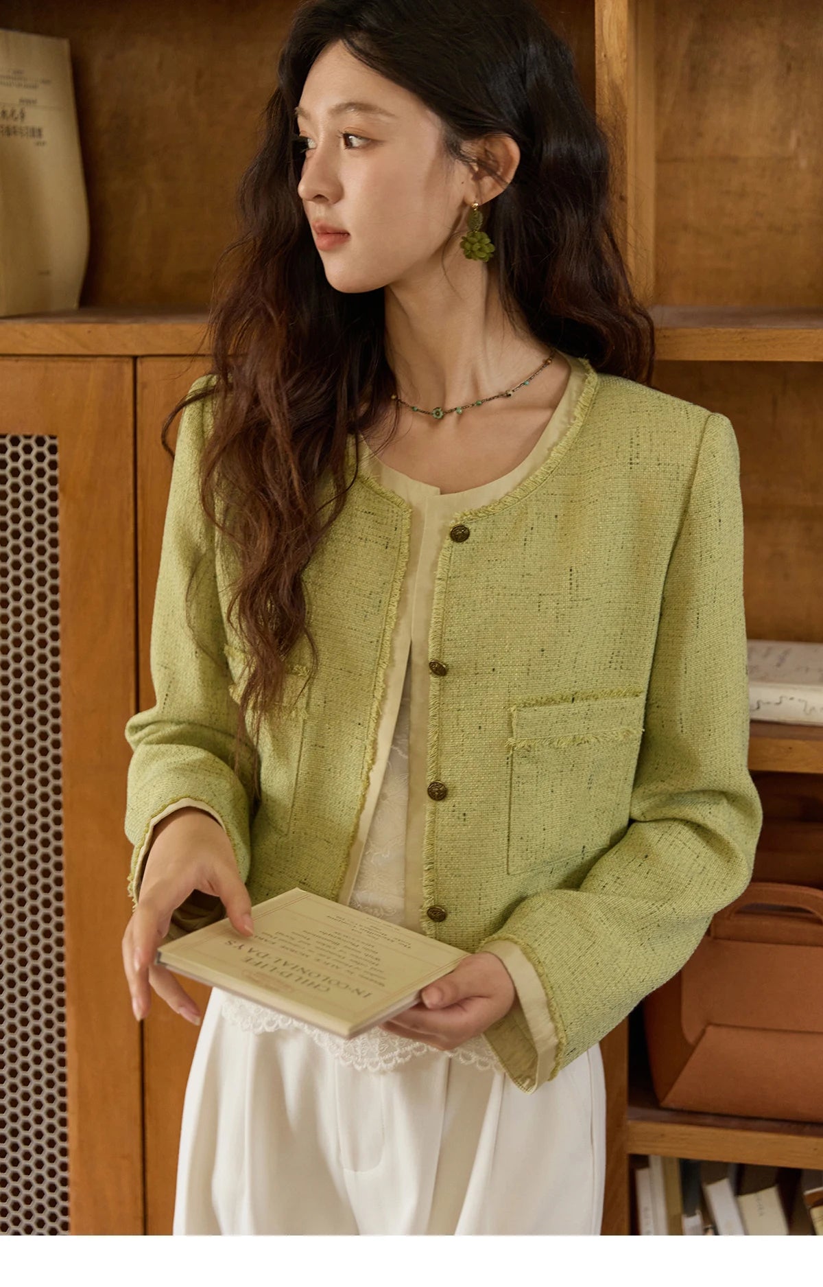 MISHOW Green Fragrant Short Coat Metal Buttons Symmetric Pocket MXE41W0796