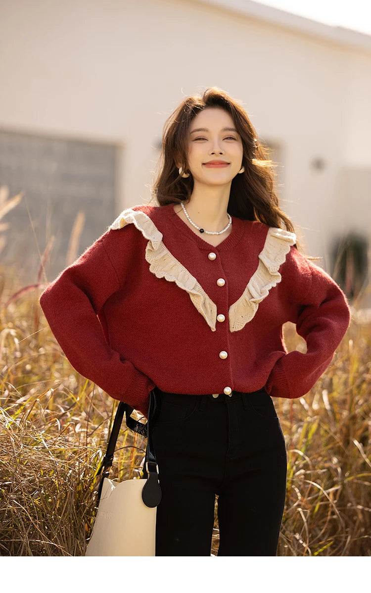 Mishow Korean Ruffle V-Neck Cardigan MXB46Z1111