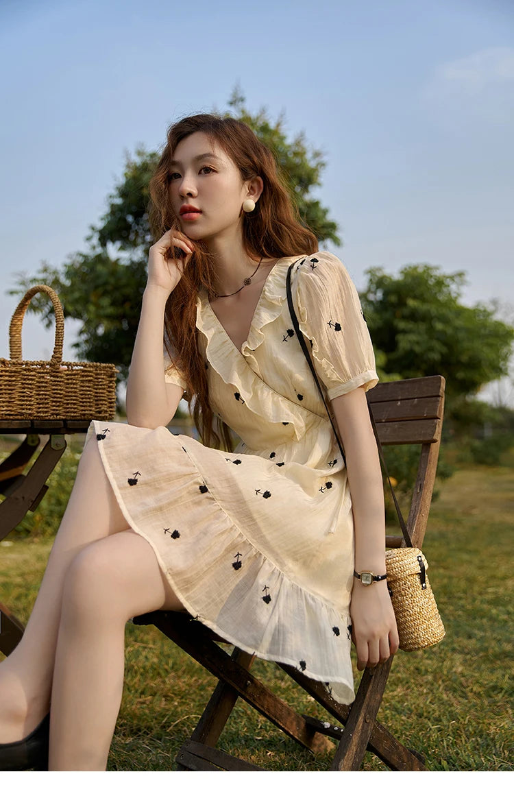 Mishow French Floral High Waist Puff Sleeve Dress MXC21L1282