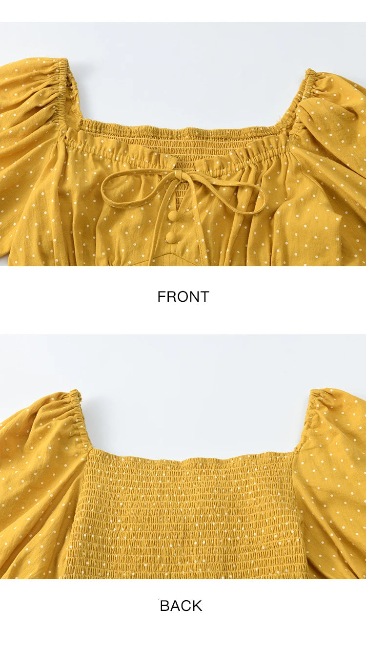 MISHOW Yellow Polka Dot One Shoulder Blouse Back Elastic Lace-Up MXE35X1840