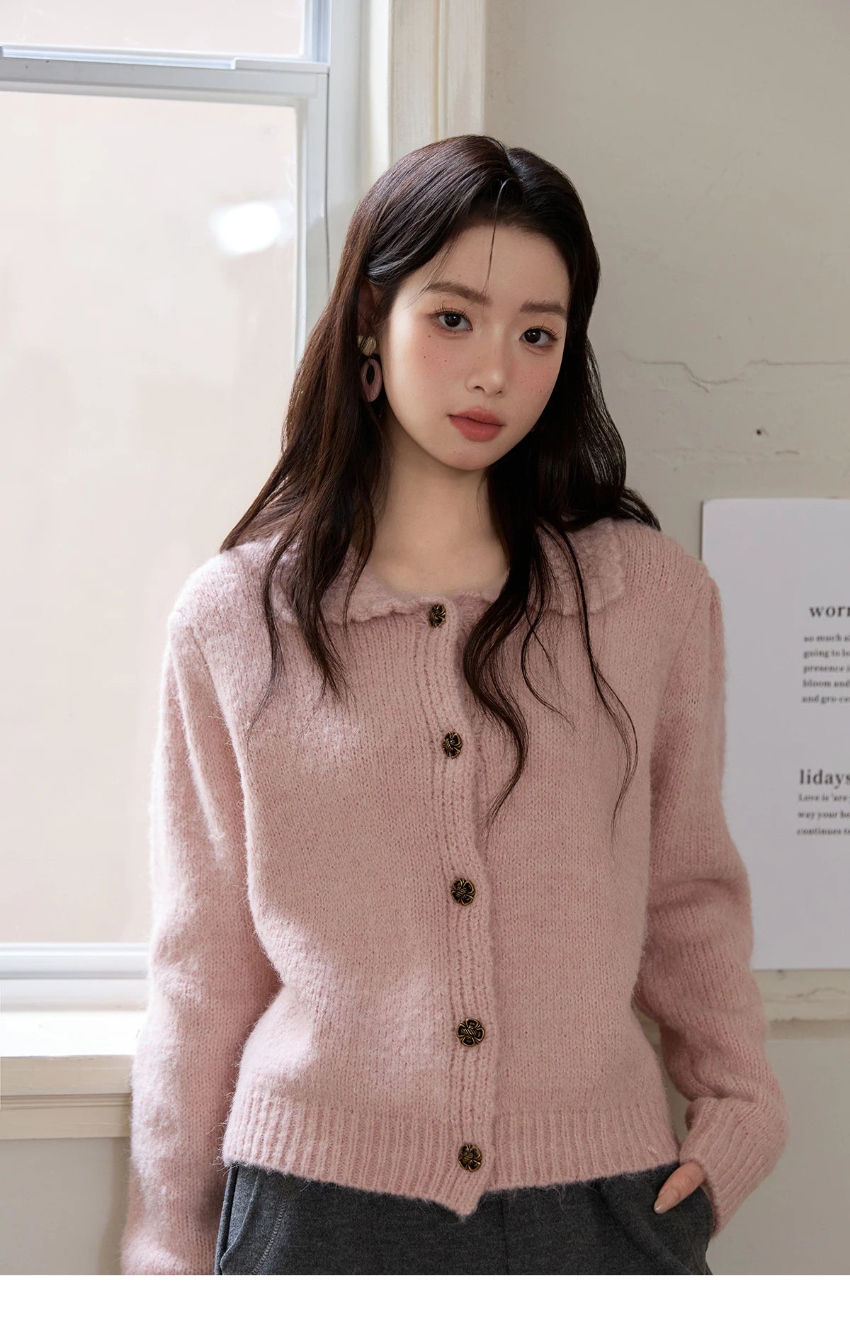 Mishow Pink French Turn-Down Collar Cardigan MXE48Z2569