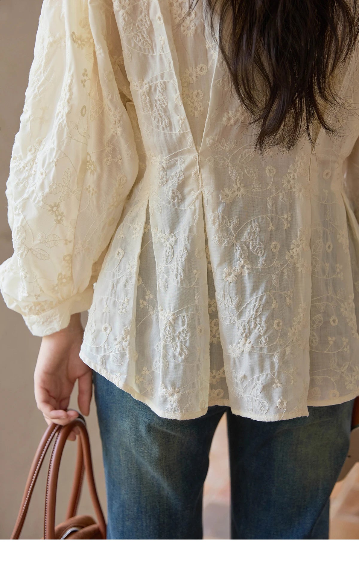 MISHOW French Lace Blouse Lantern Sleeve Ruffle Hem MXE42C2372