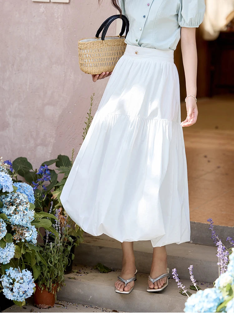 MISHOW Double Layered Waist Skirt Flower Bud Shell Button MXE32B0715