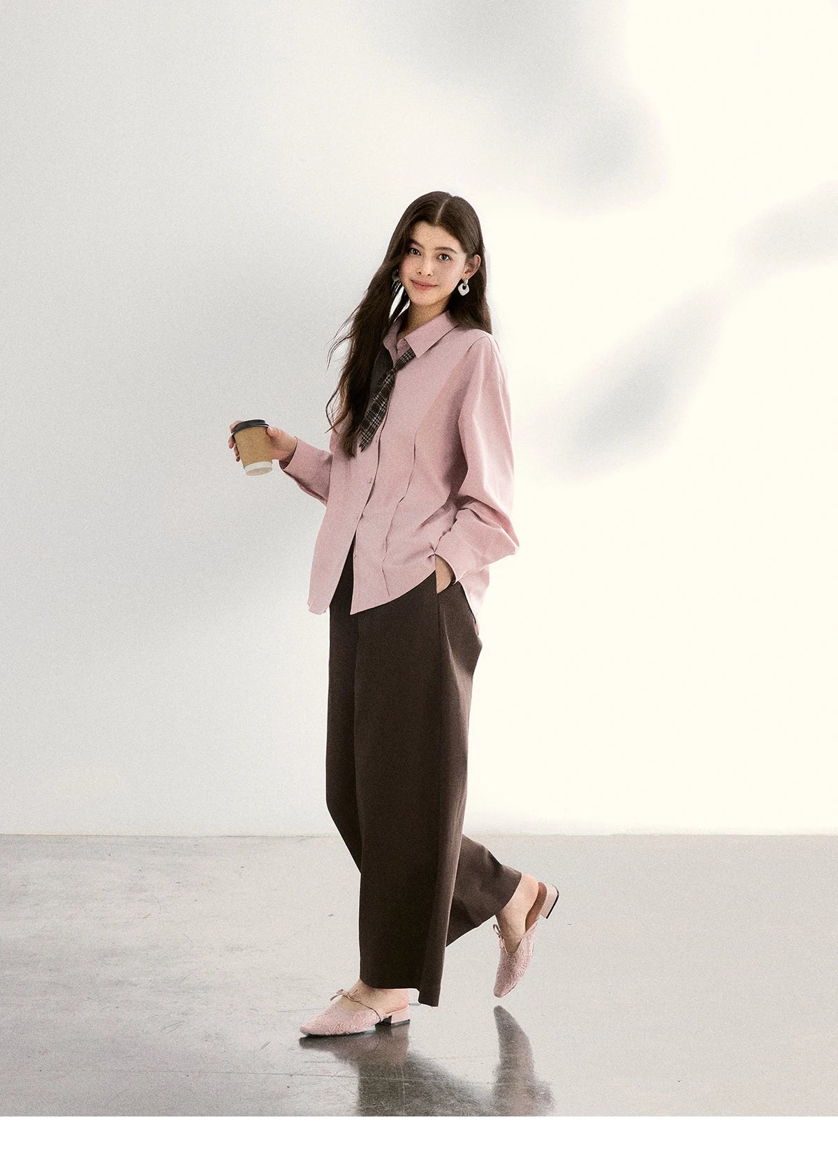 MISHOW Casual Loose Shirt with Plaid Scarf Lapel Top MXF108C0815