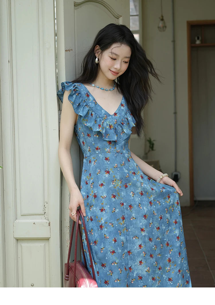 MISHOW Floral V-Neck Lace-Up Flying Sleeve Dress MXE39L2436