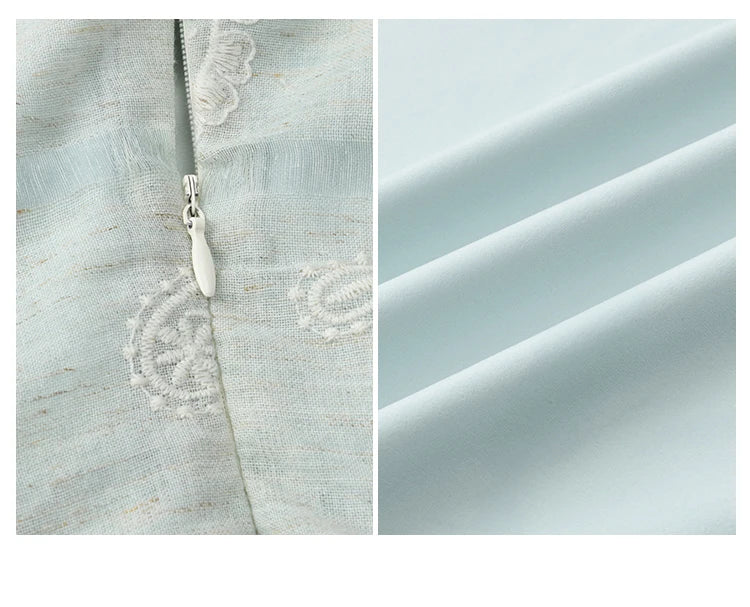 Mishow Paisley Embroidery Square Neck Puff Sleeve Dress MXE34L2265