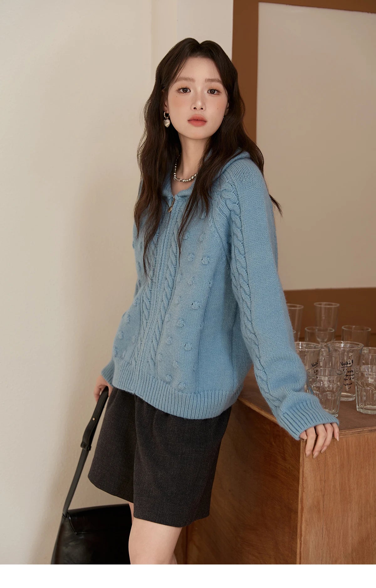 Mishow Yellow Zipper Turn-Down Collar Cardigan MXE49Z2619