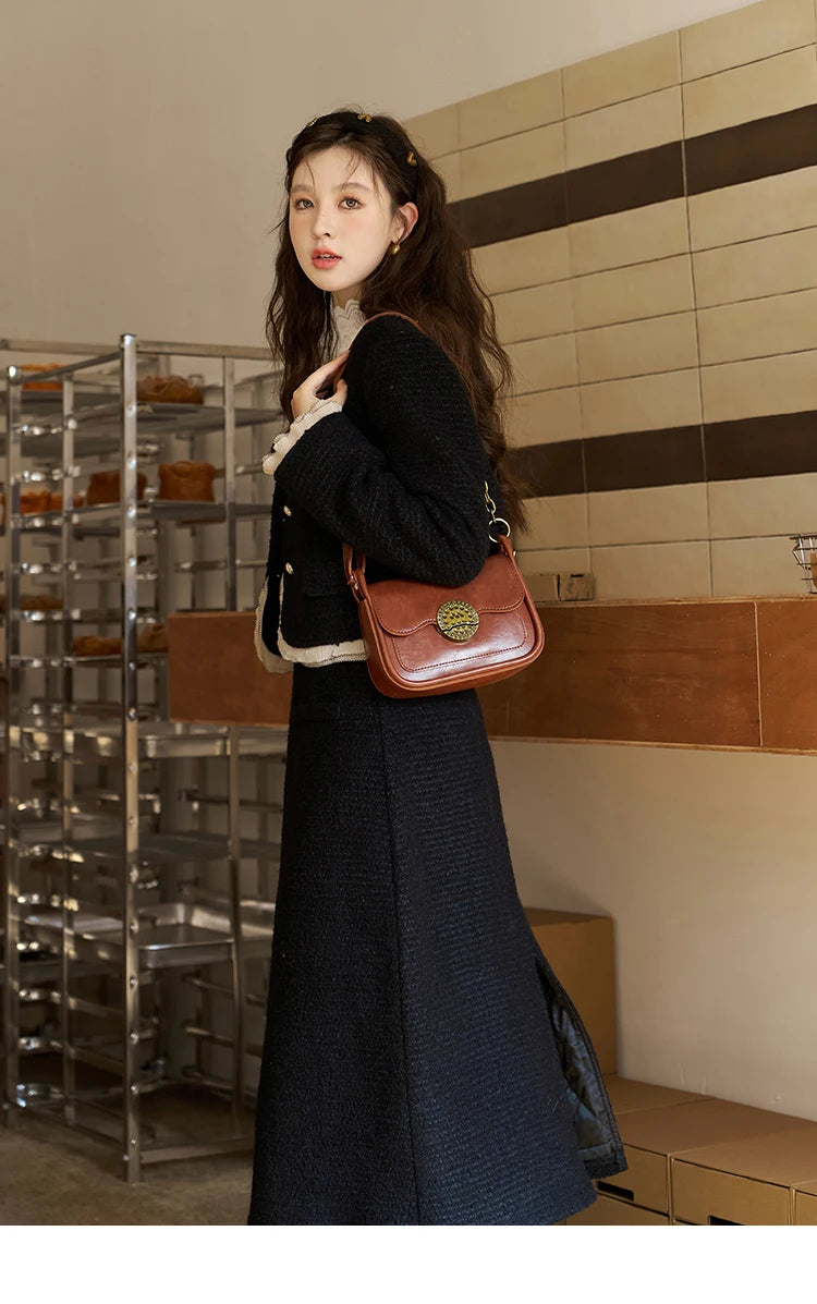 Mishow Wool Blend Short Coat & Rear Split A-Line Skirt Set MXC56W0162
