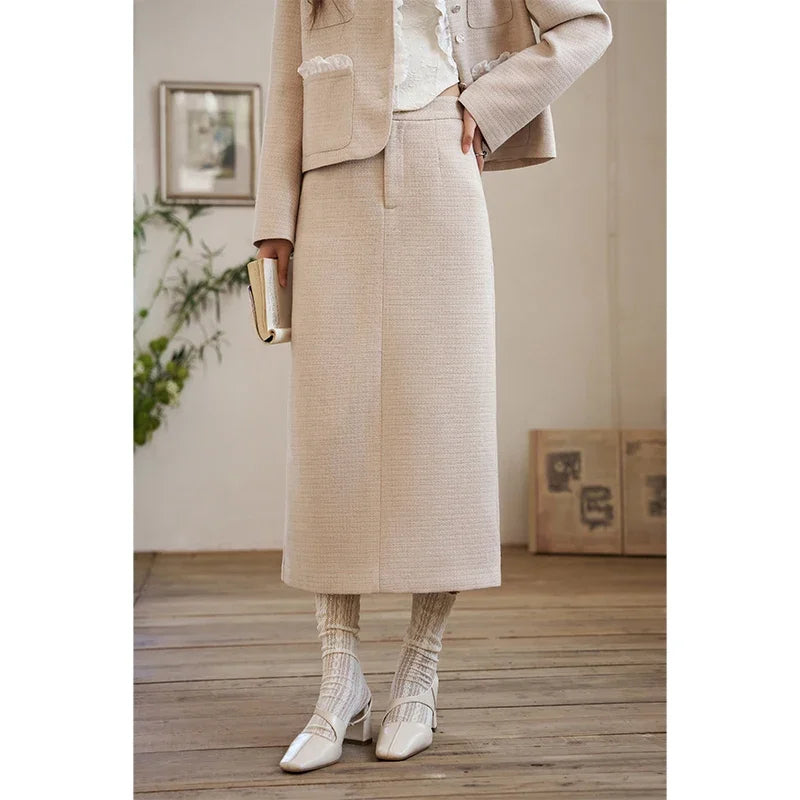 Mishow French Fragrant Collar Coat & Split Back Skirt Set MXD12W0274