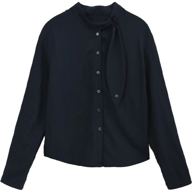 MISHOW Navy Ribbon Layered Shirt Knit Camisole Two-Piece Set MXE47T1412