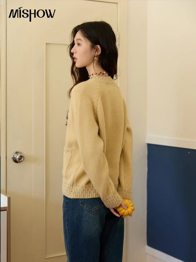 Mishow Yellow Cable Knit Hand-Drawstring Cardigan MXE47Z2566