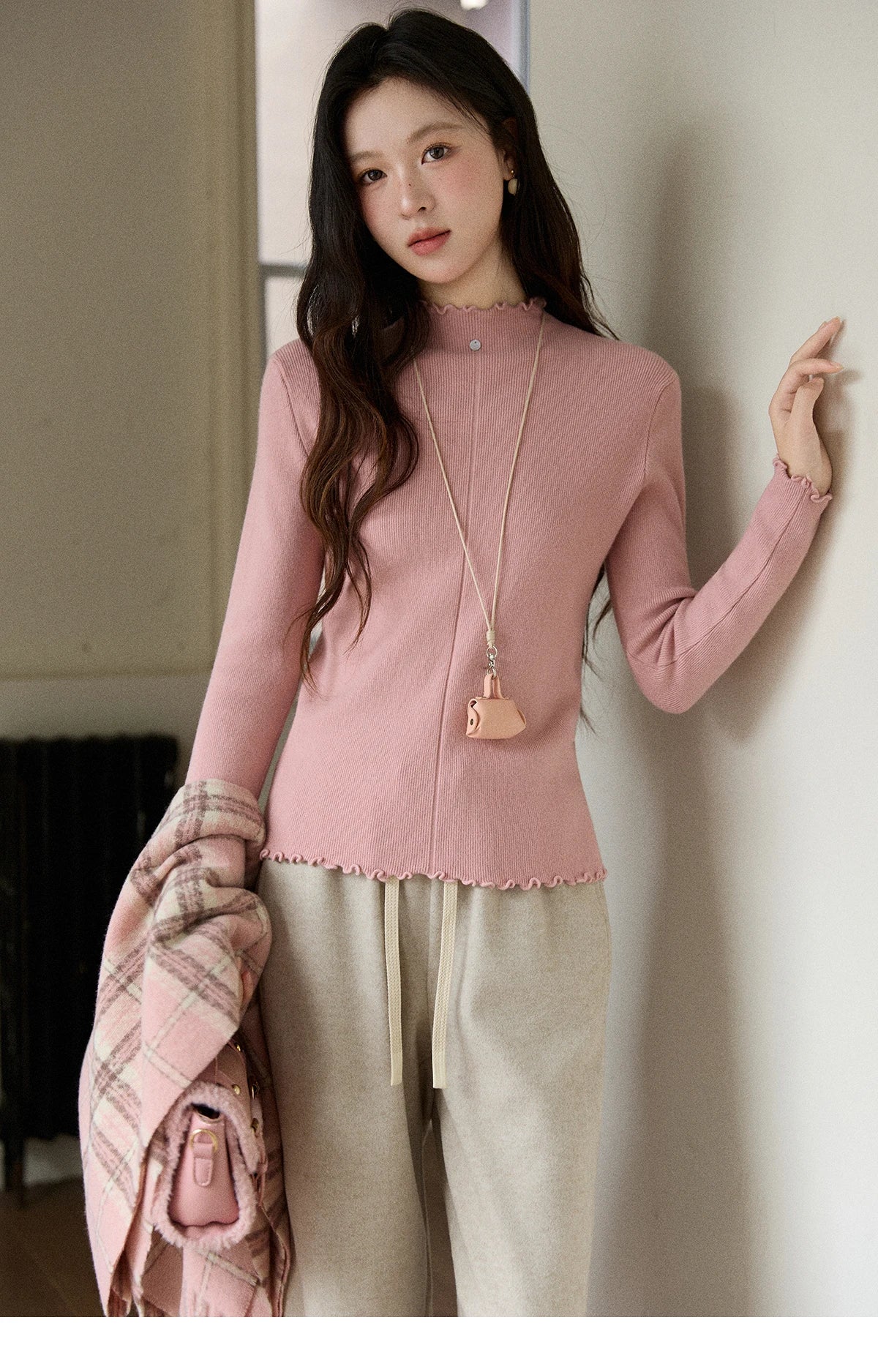 Mishow Ruffled Turtleneck Slim Knit Top MXE91Z2826