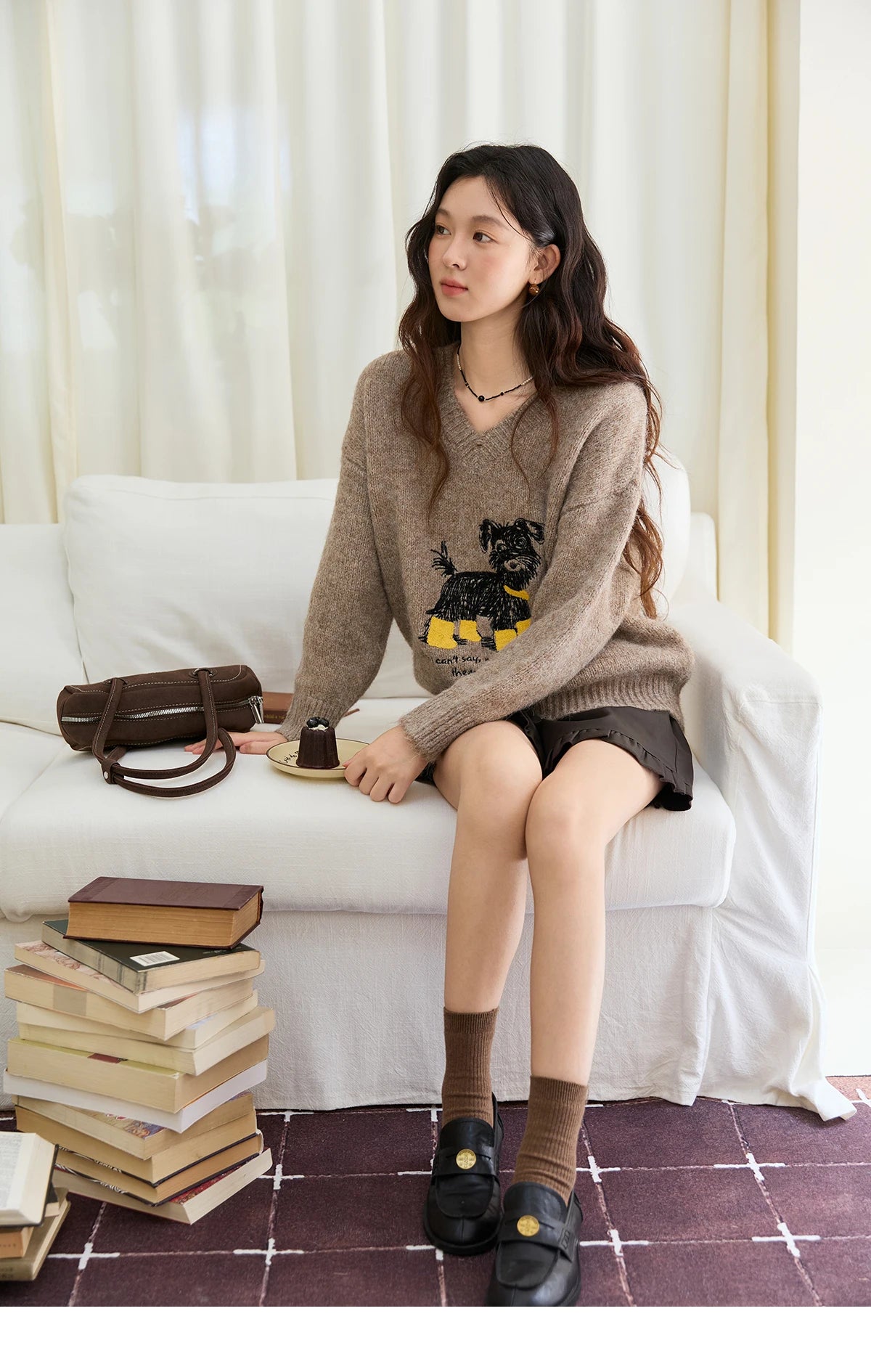 Mishow Puppy Embroidery V-Neck Loose Pullover MXE48Z2570