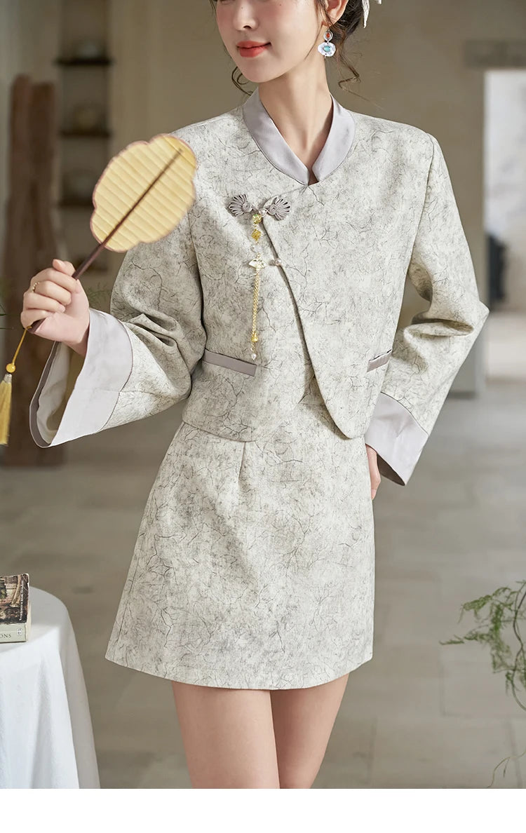Mishow Chinese Stand Collar Jacket & A-Line Skirt Set MXD15W0373