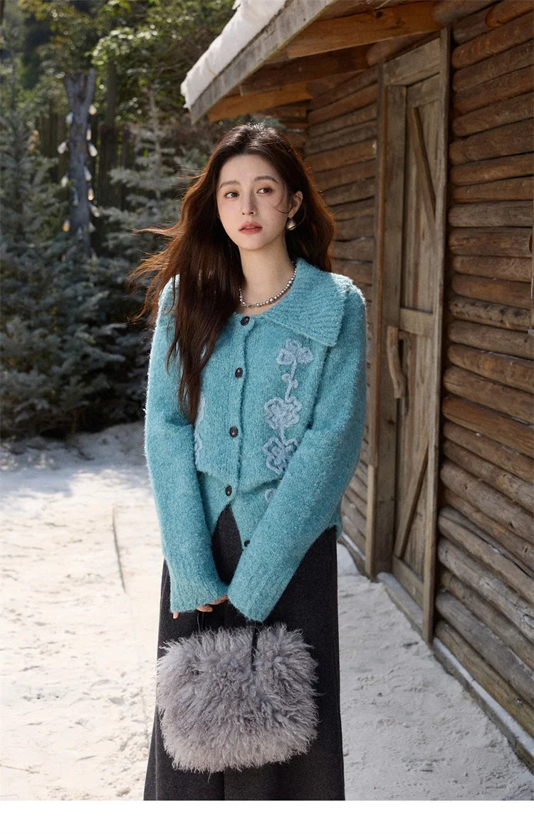 Mishow Retro 3D Floral Jacquard Lapel Cardigan MXE87Z2684