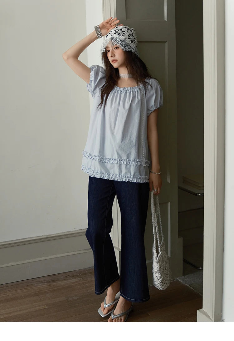 MISHOW Puff Sleeve Blouse Edible Tree Fungus Spliced MXE39X1929