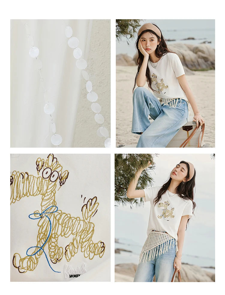 Mishow Cartoon Print Loose Embroidery Tee MXE31T0550