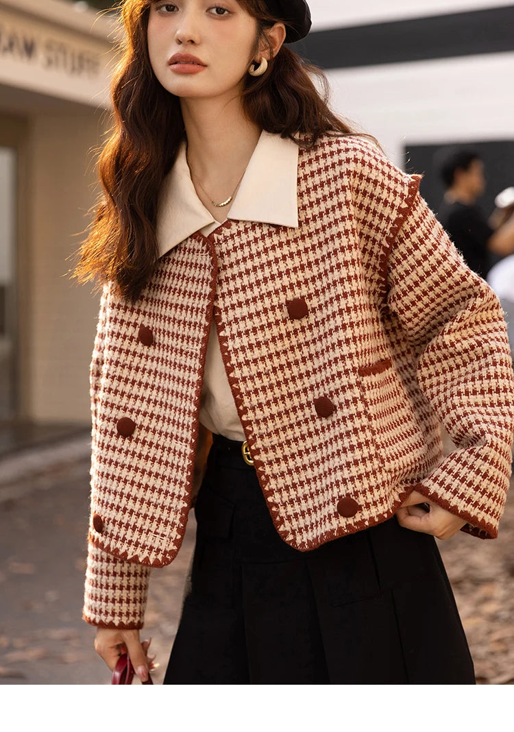 Mishow Elegant Plaid Wool Blend Short Coat MXB42W0479