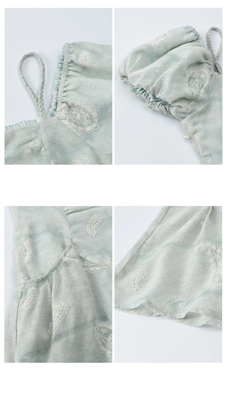 Mishow Paisley Embroidery Square Neck Puff Sleeve Dress MXE34L2265