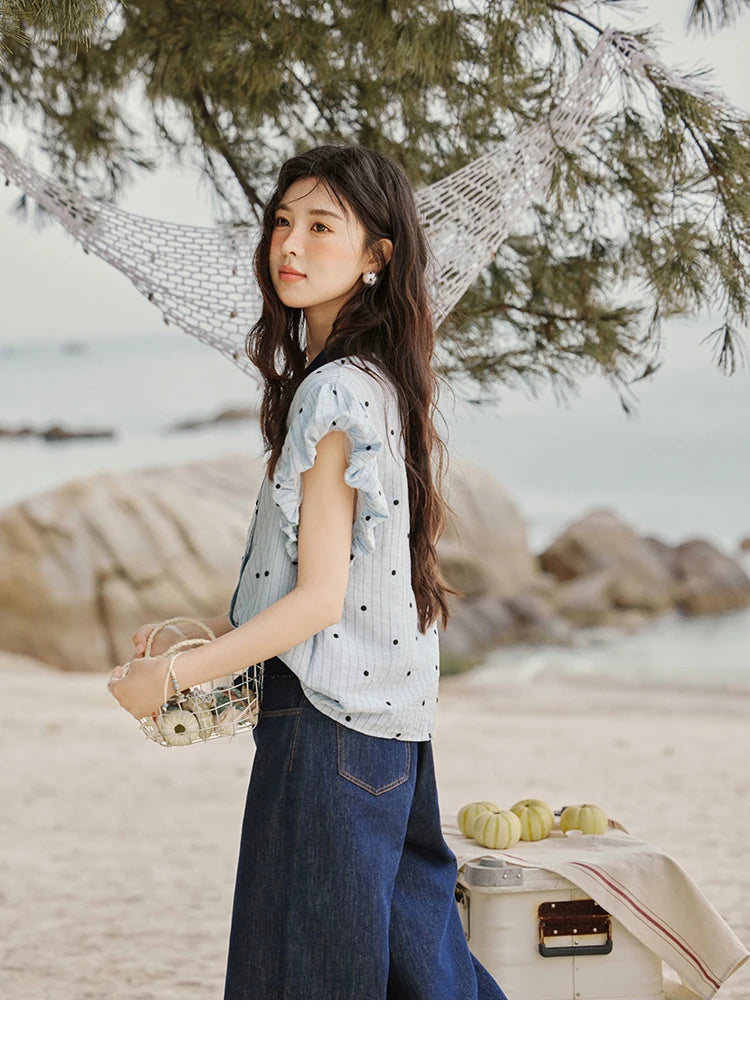 MISHOW Polka Dot Blouse Butterfly Sleeve MXE31C0776